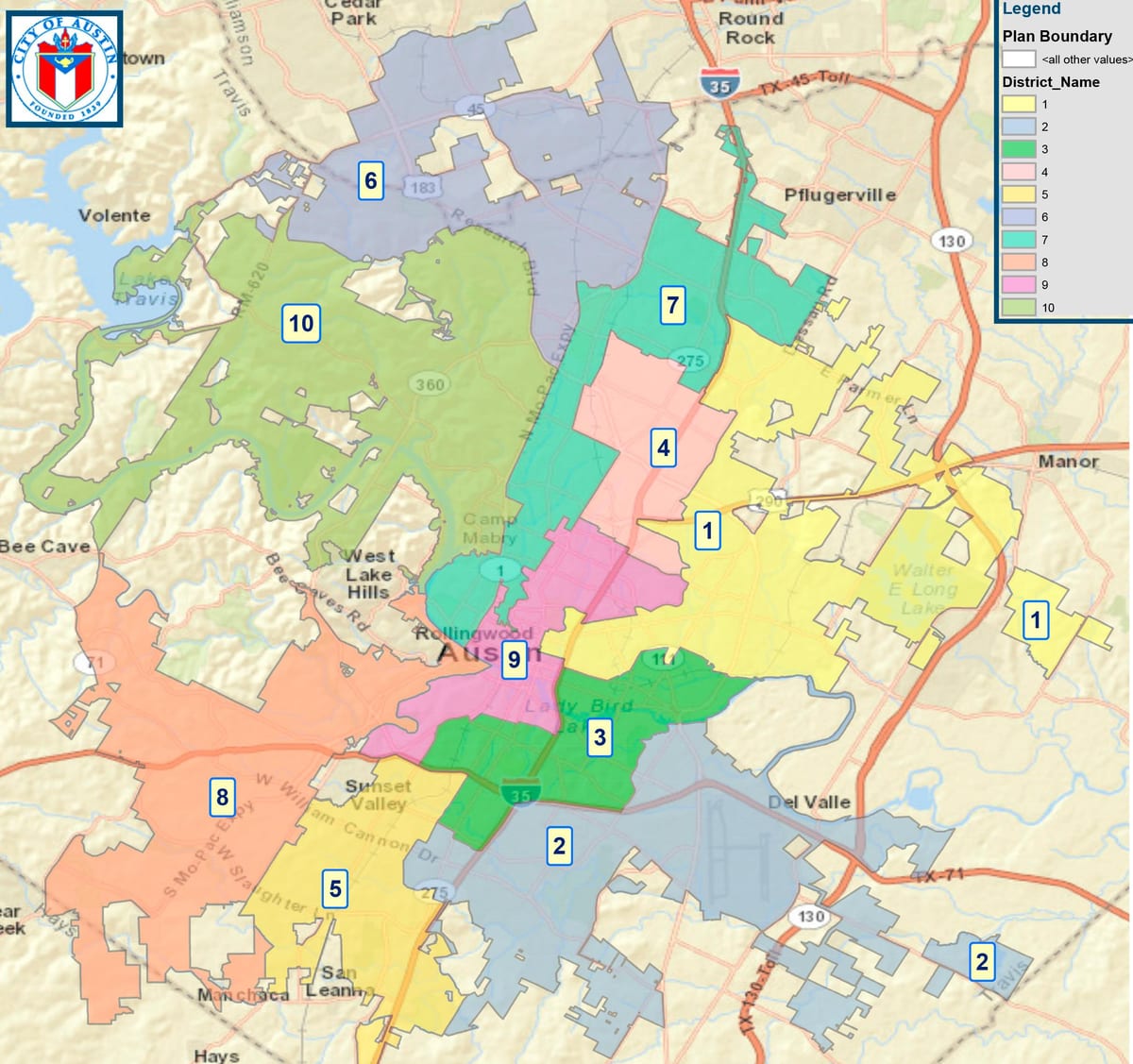 mappa della città di Austin consiglio di quartiere