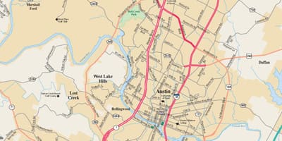 Mappa di Austin, in texas, e le città circostanti